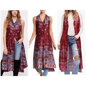 Free People Come See About Me Maxi Satiny Vest/Blouse Paisley Print XS Small